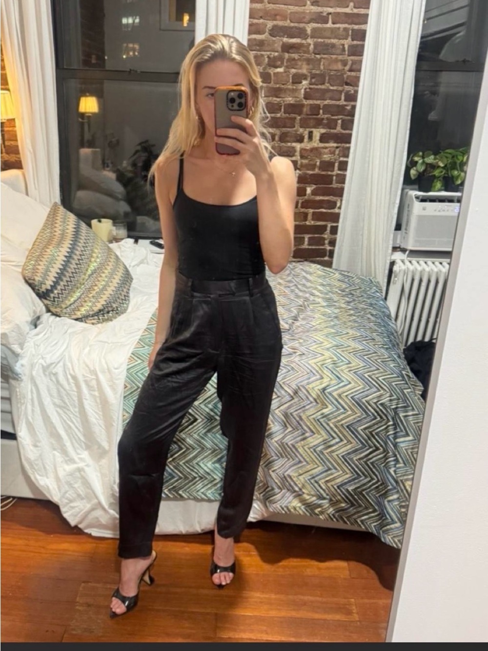 Fleur du Mal Black Silk Straight-Leg Trousers